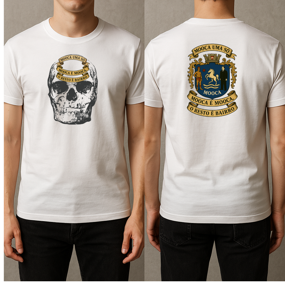 Camiseta Branca com Caveira Mooca Um Aso